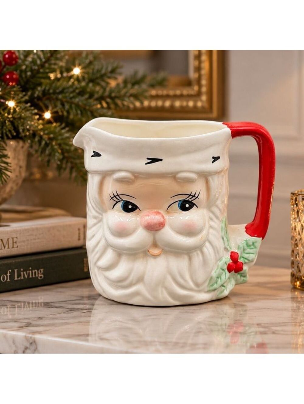 Vintage Omnibus China Santa Face Pitcher Christmas Ceramic Jug 6"